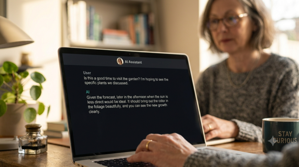ChatGPT chat interface on a laptop screen showing a question and answer