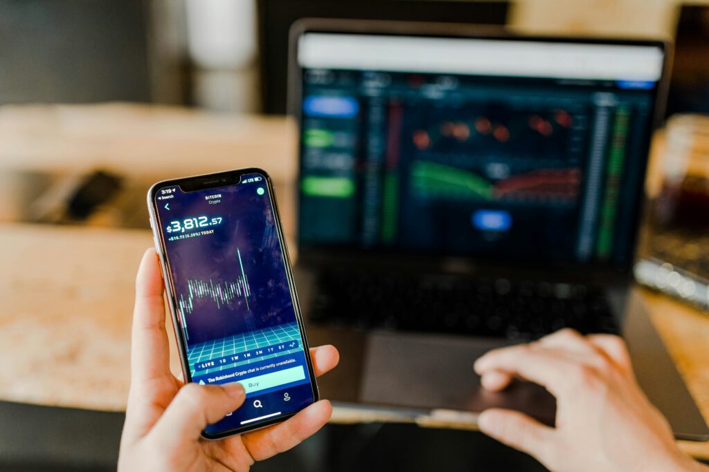 Robo-advisor investing app showing a portfolio summary on a smartphone